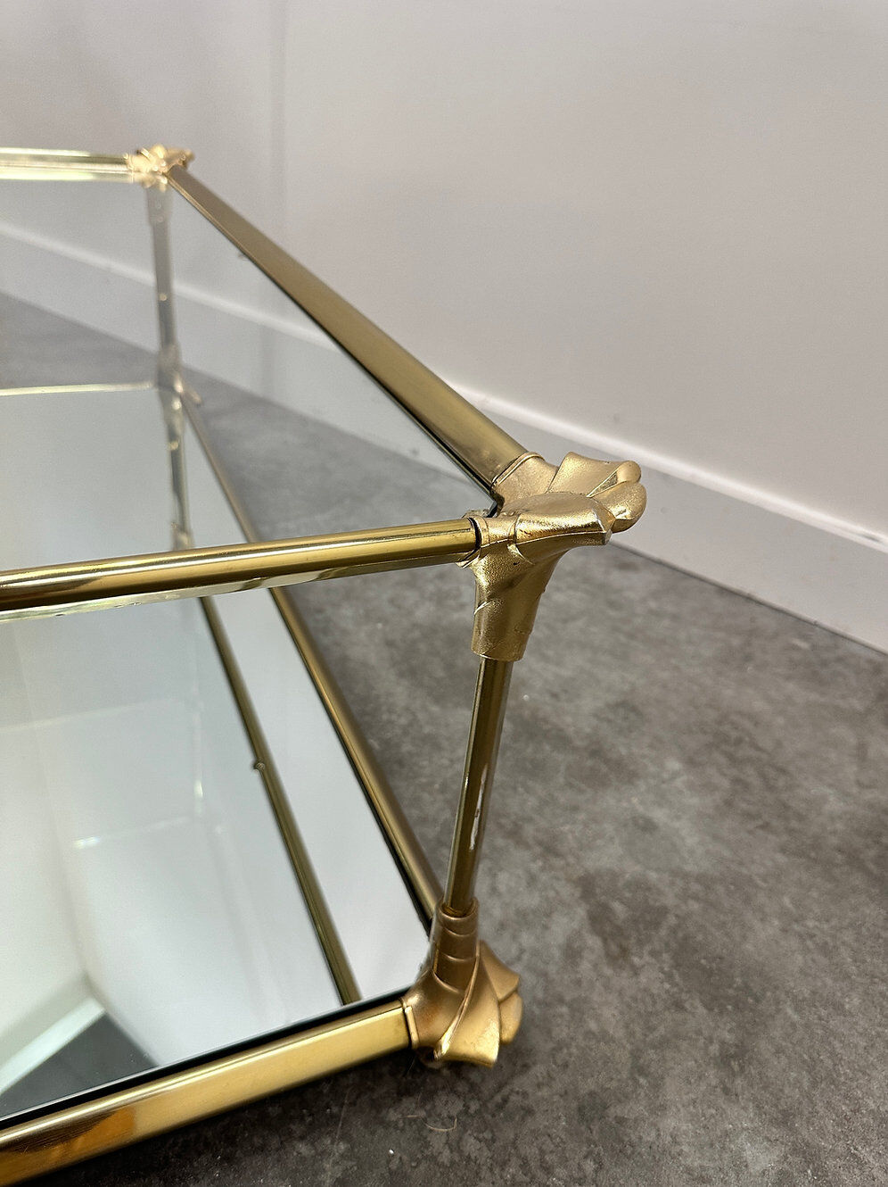 Elegant vintage mirrored brass coffee table, 1980s France.