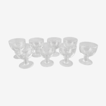Series of 8 art deco engraved wine glasses