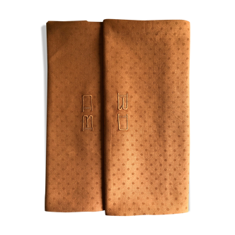 Old linen and cotton tablecloth tinted in pumpkin