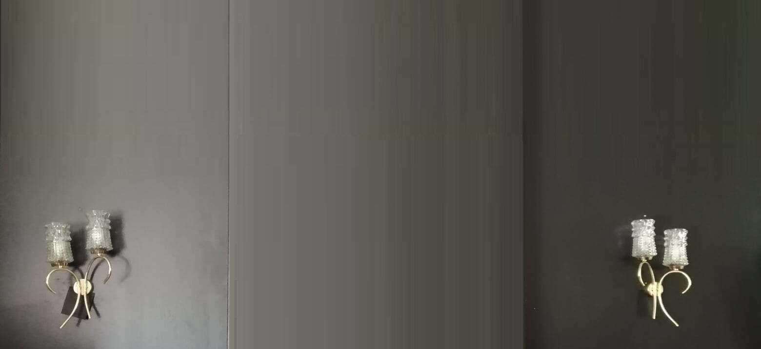 Pair of 50s wall lamps in gold gilded metal