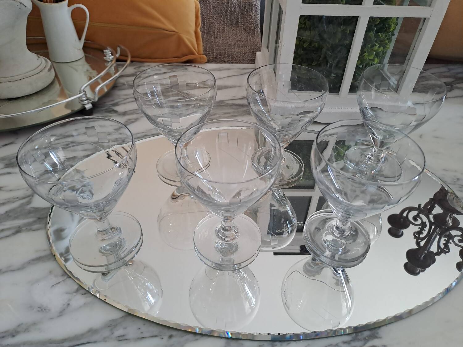 6 verres à vin gravés style bistro en verre soufflé