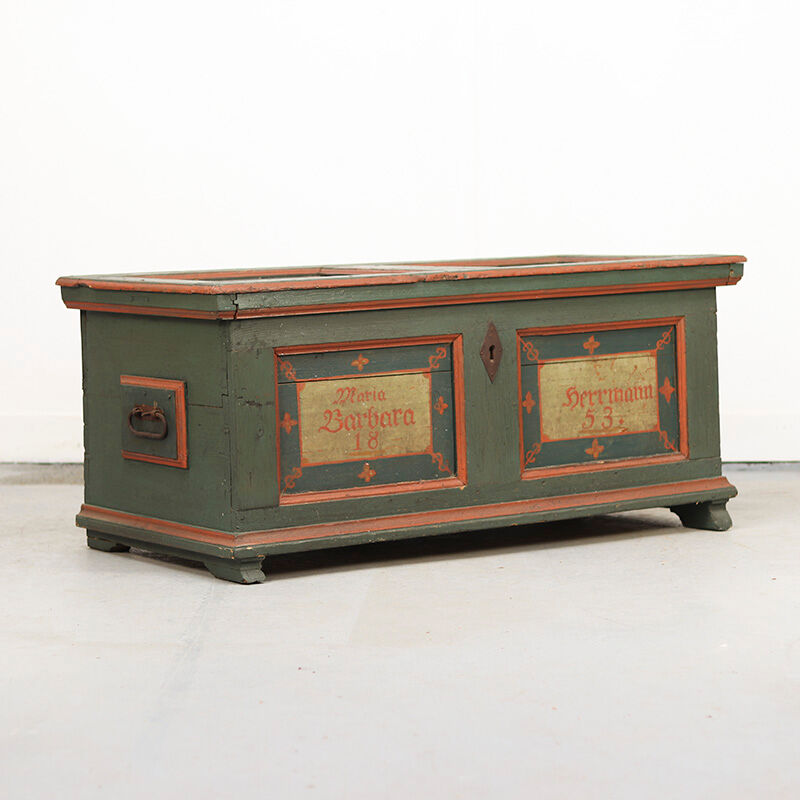 Antique Folk Art Painted bridal chest 1853