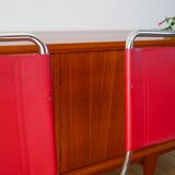 Ensemble de 4 chaises tubulaires en croute de cuir Rouge Italy, Design,1970
