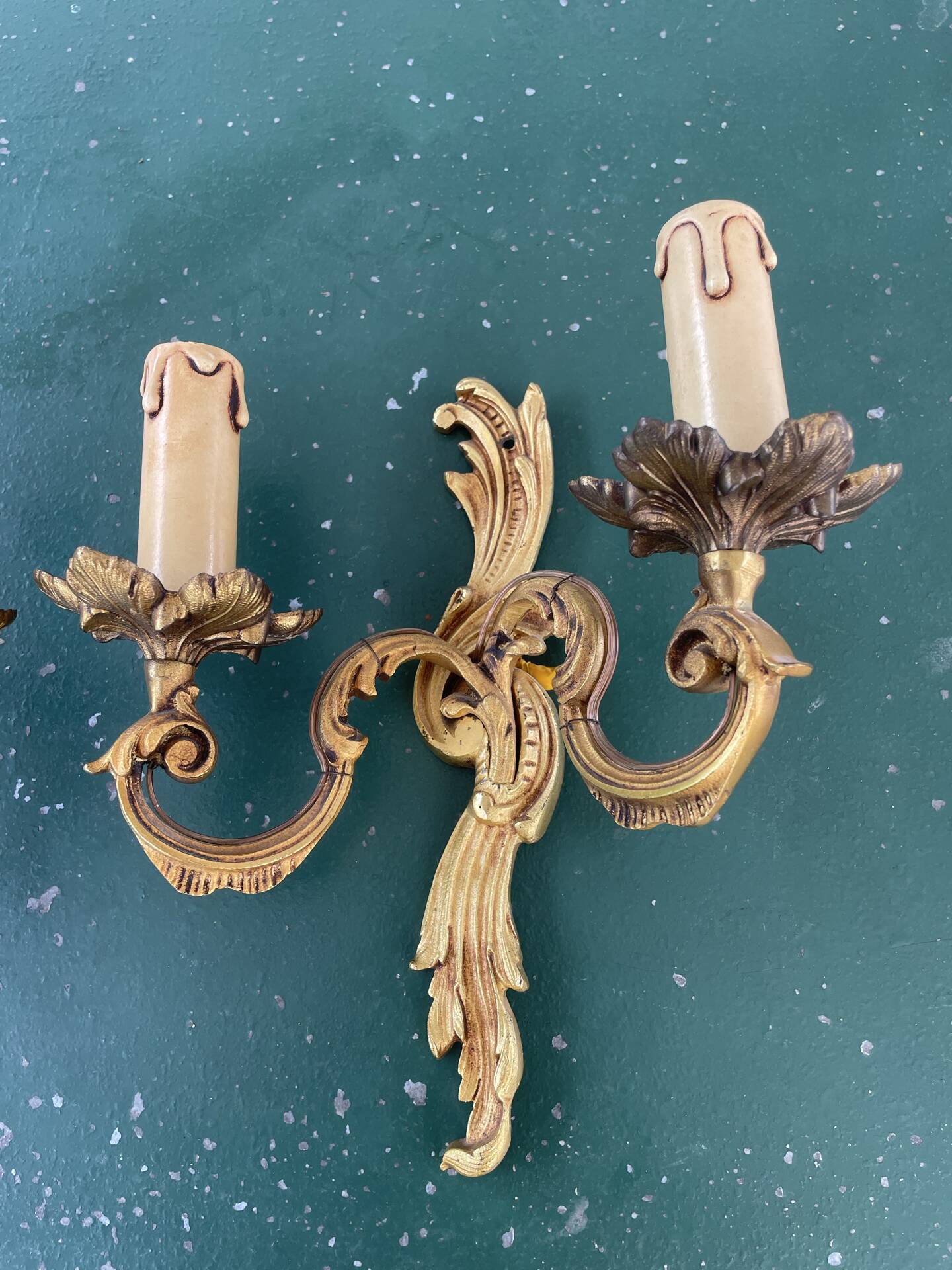 Pair of bronze Art Nouveau wall sconces.