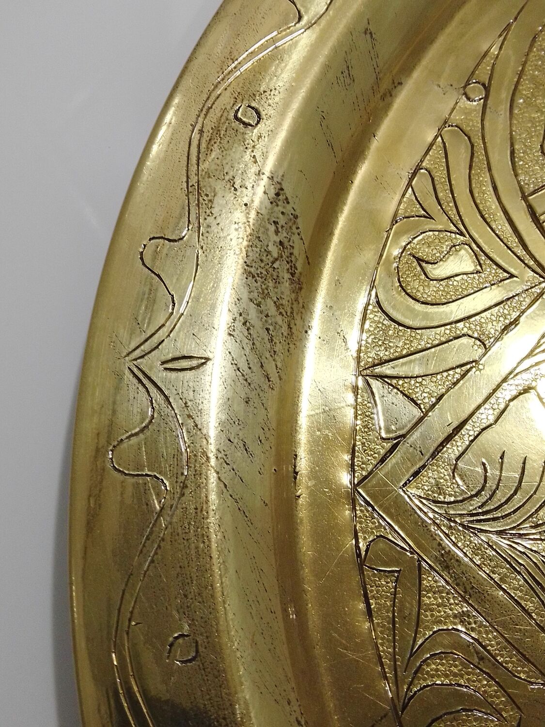 Chiseled solid brass tray North Africa