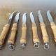 Set of 6 cheese knives, bamboo handle 60s