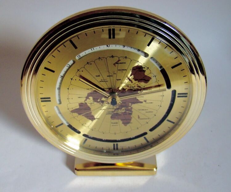 Modernist clock Kienzle Kundo world timer 1970 West Germany