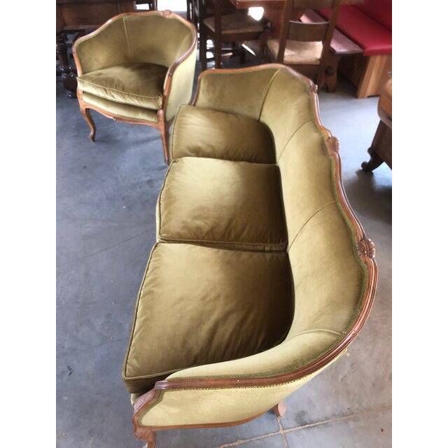 Mid 20th Century Italian Style Armchairs and Sofa in Walnut Wood Carved - 3 Pieces