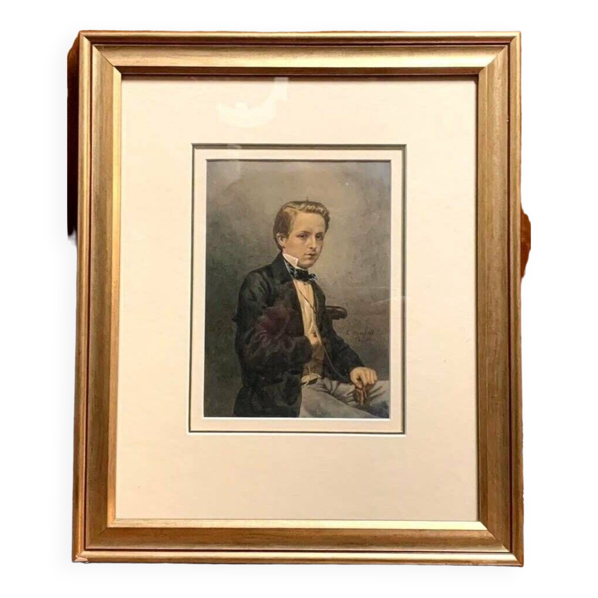 Swiss school 19th (1856): Portrait In Watercolor On Parchment Paper