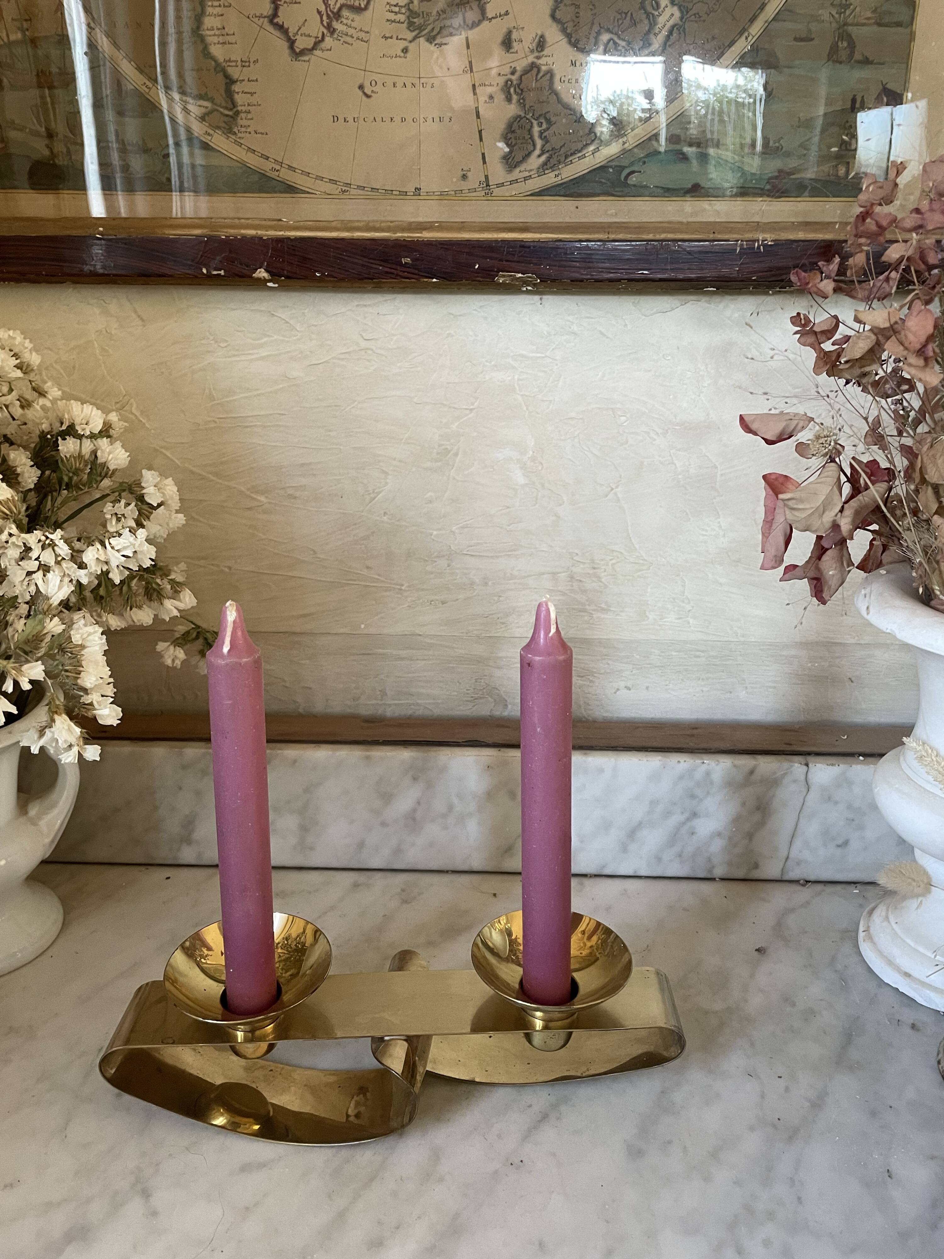 Vintage double Scandinavian candlestick in brass