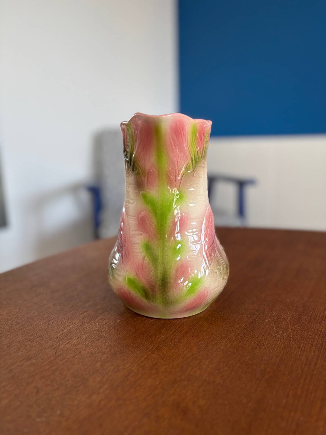 Heron and lily pitcher, St Clément factory, 1920s - vintage water carafe