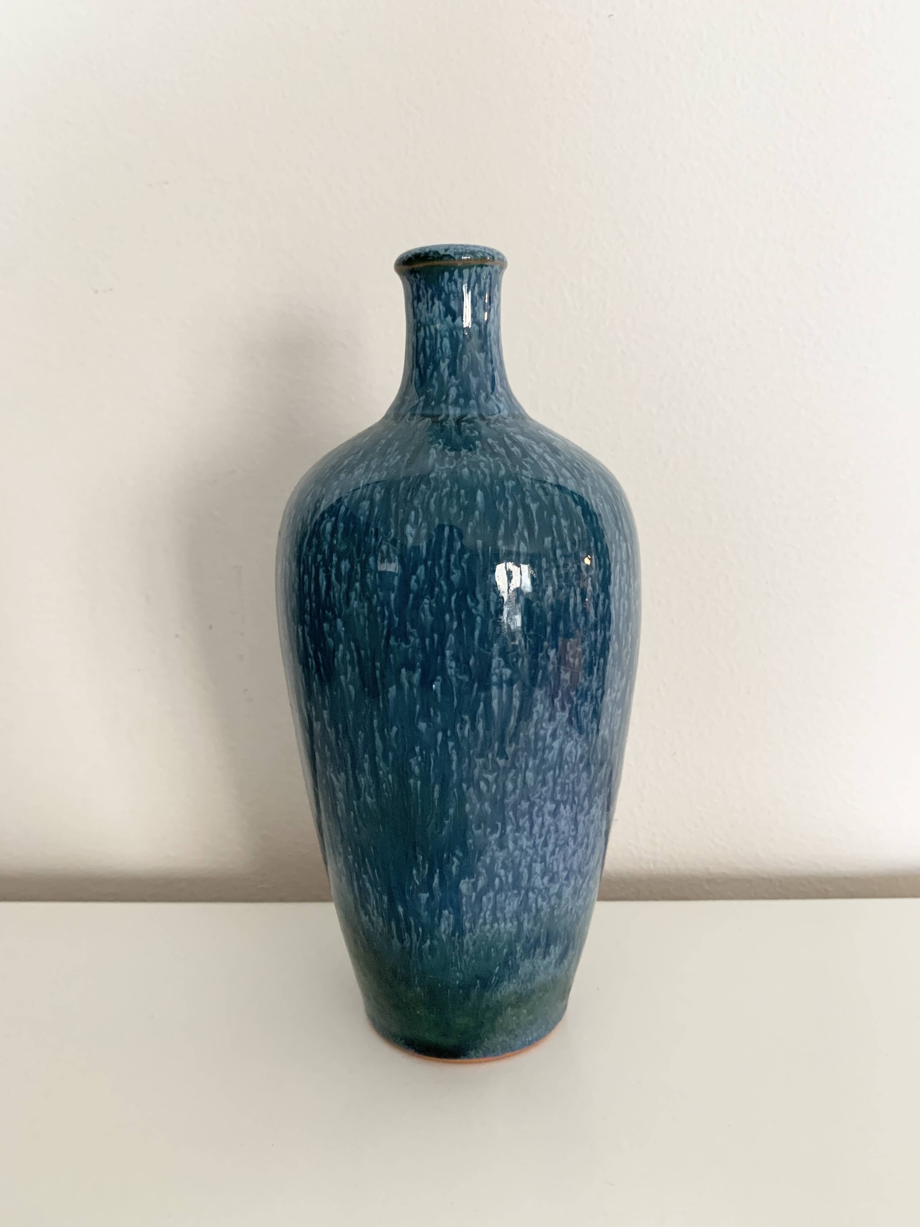 Glazed stoneware bottle vase signed Paturel