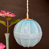 Vintage art deco globe pendant light in blue opaline