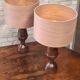 paire de lampe 1960 scandinave bois massif vernis et abat jour plaquage