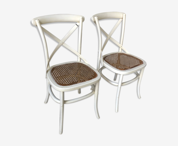 Paire de chaises en chêne et paille de Vienne modèle Tonga par Flamant
