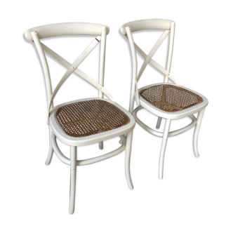 Pair of chairs in oak and vienna straw model Tonga by Flamant