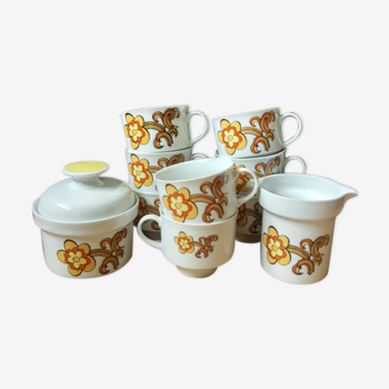 Set 11 coffee cups, sugar bowl and milk pitcher Wunsiedel Bavaria vintage