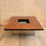 Coffee table in walnut magnifying glass forming bar by Paul Michel