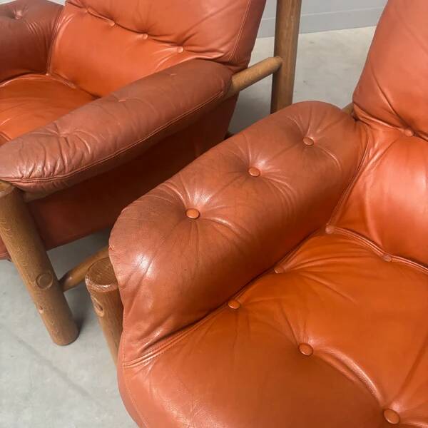 Set brutalist, Brazilian style leather lounge chairs, 1960s