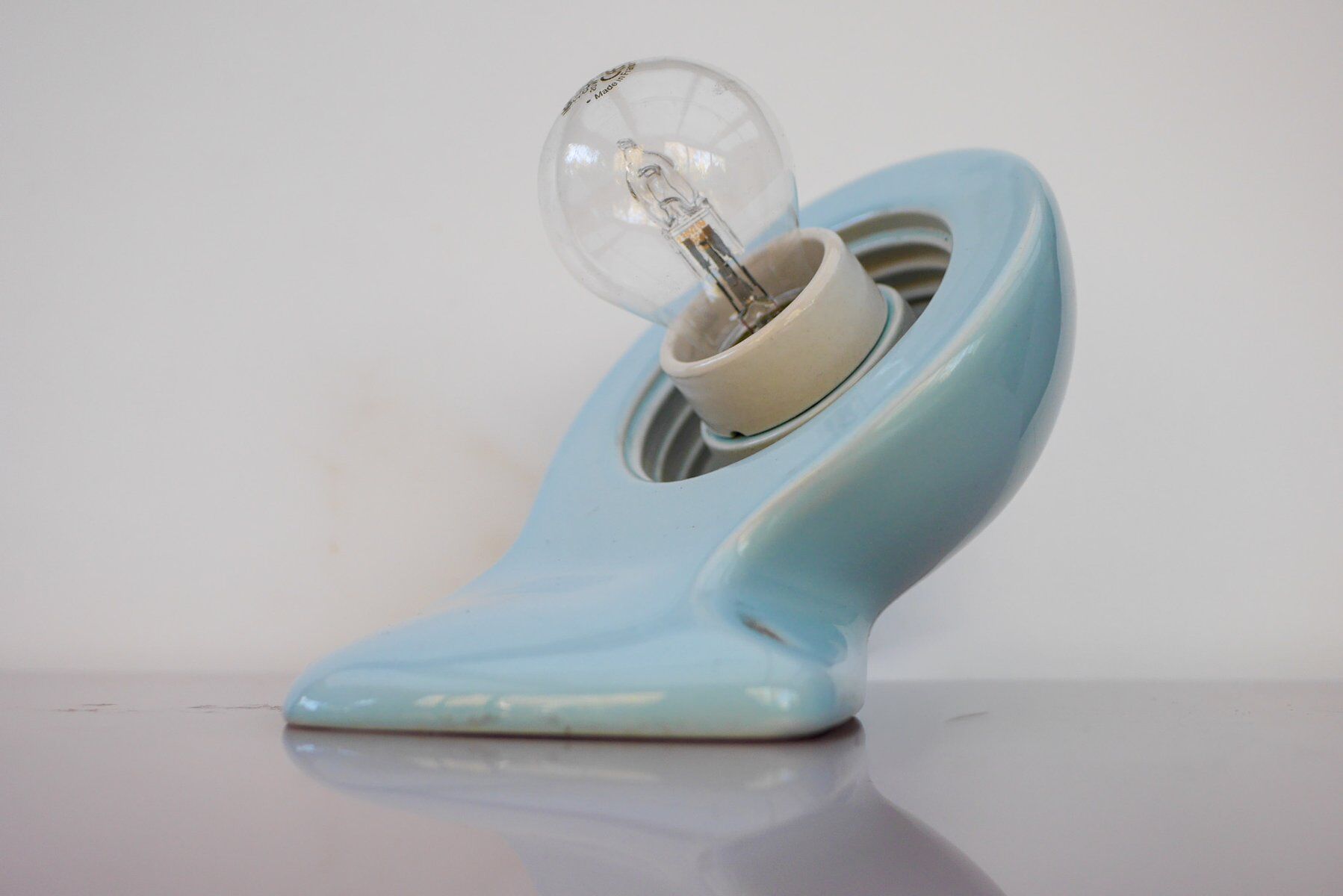 Large mid-century modern pale blue bathroom sconce from Ifö, Sweden