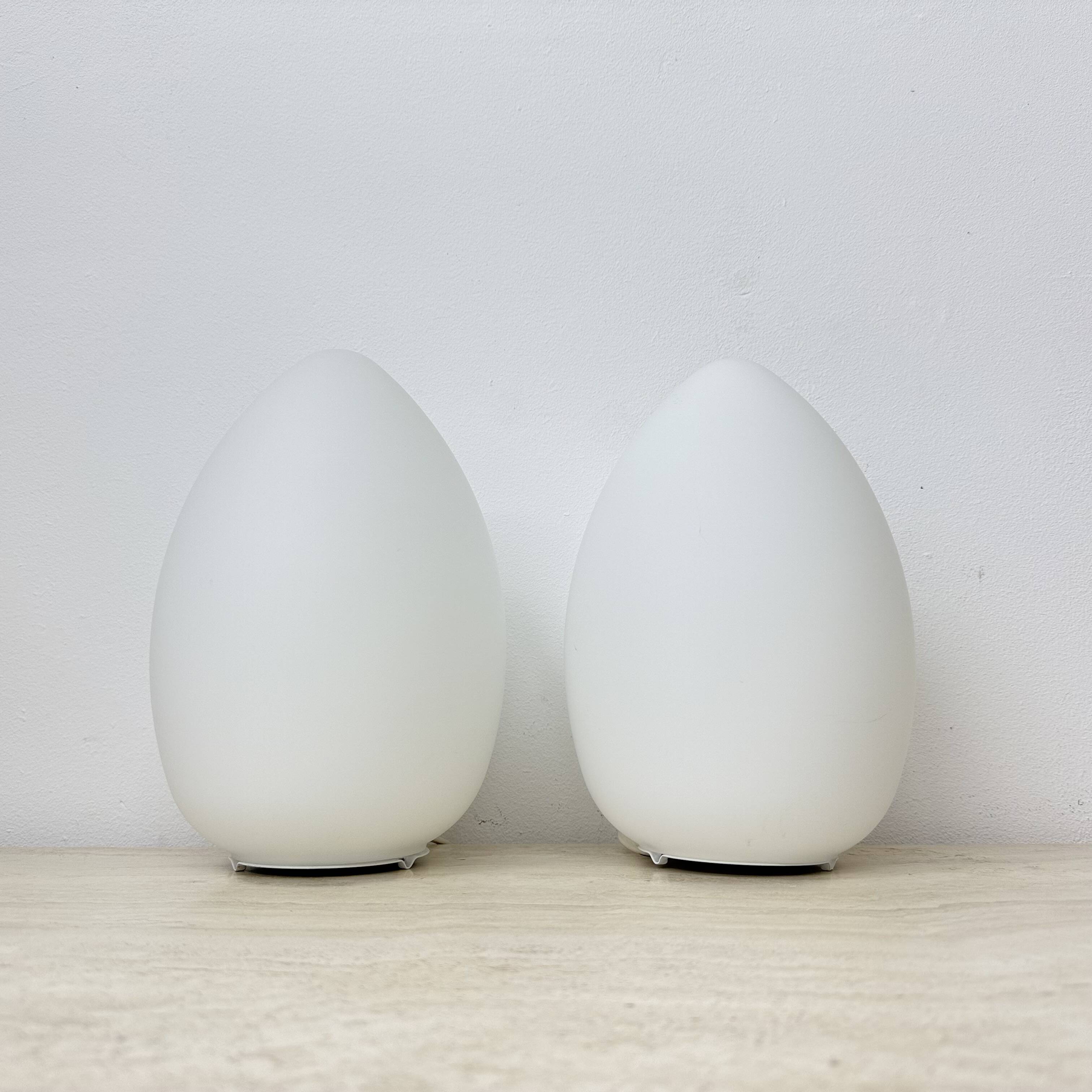 Set of 2 Vintage egg shaped opaline glass table lamp , 1970s
