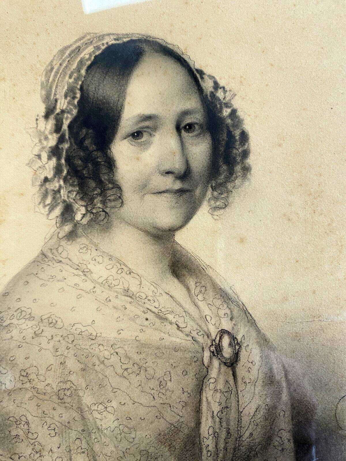 Painting drawing "portrait of a woman" 1845 by augustin-luc demoussy (1809-1880)