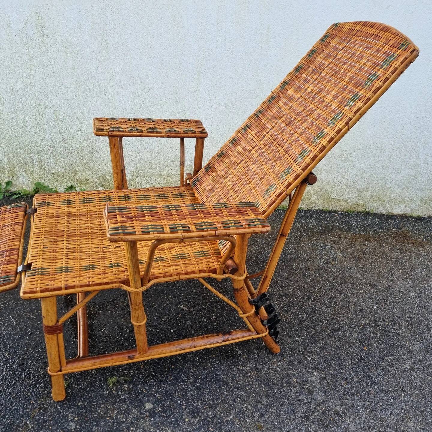 Rattan lounger Art Deco chaise longue