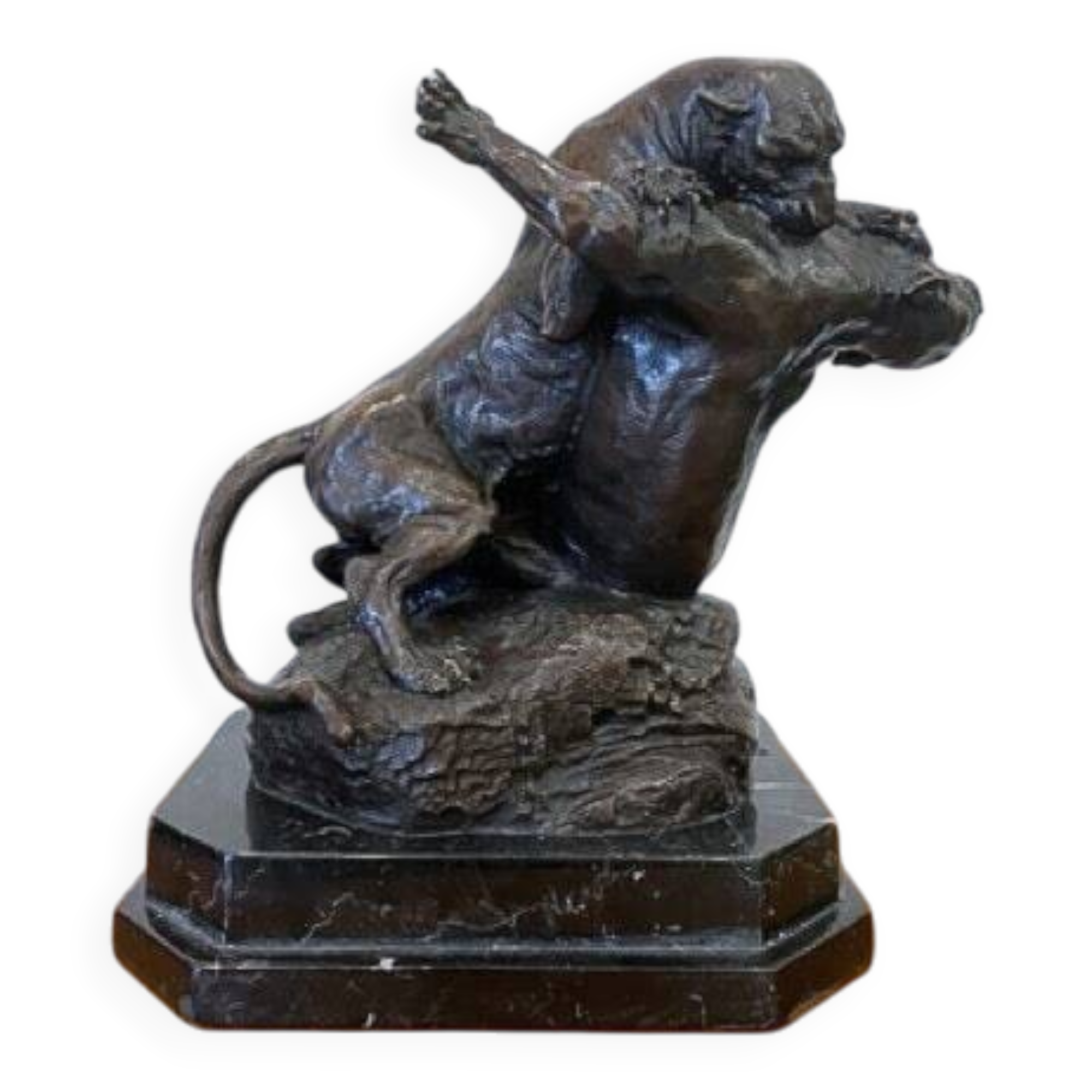 Bronze animalier, two fighting panthers by Georges Gardet, 1920