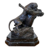 Bronze animalier, two fighting panthers by Georges Gardet, 1920