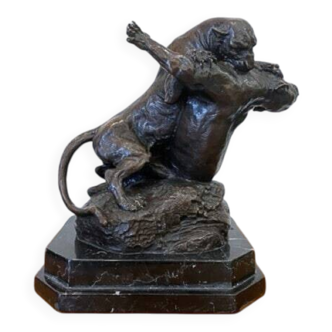 Bronze animalier, two fighting panthers by Georges Gardet, 1920