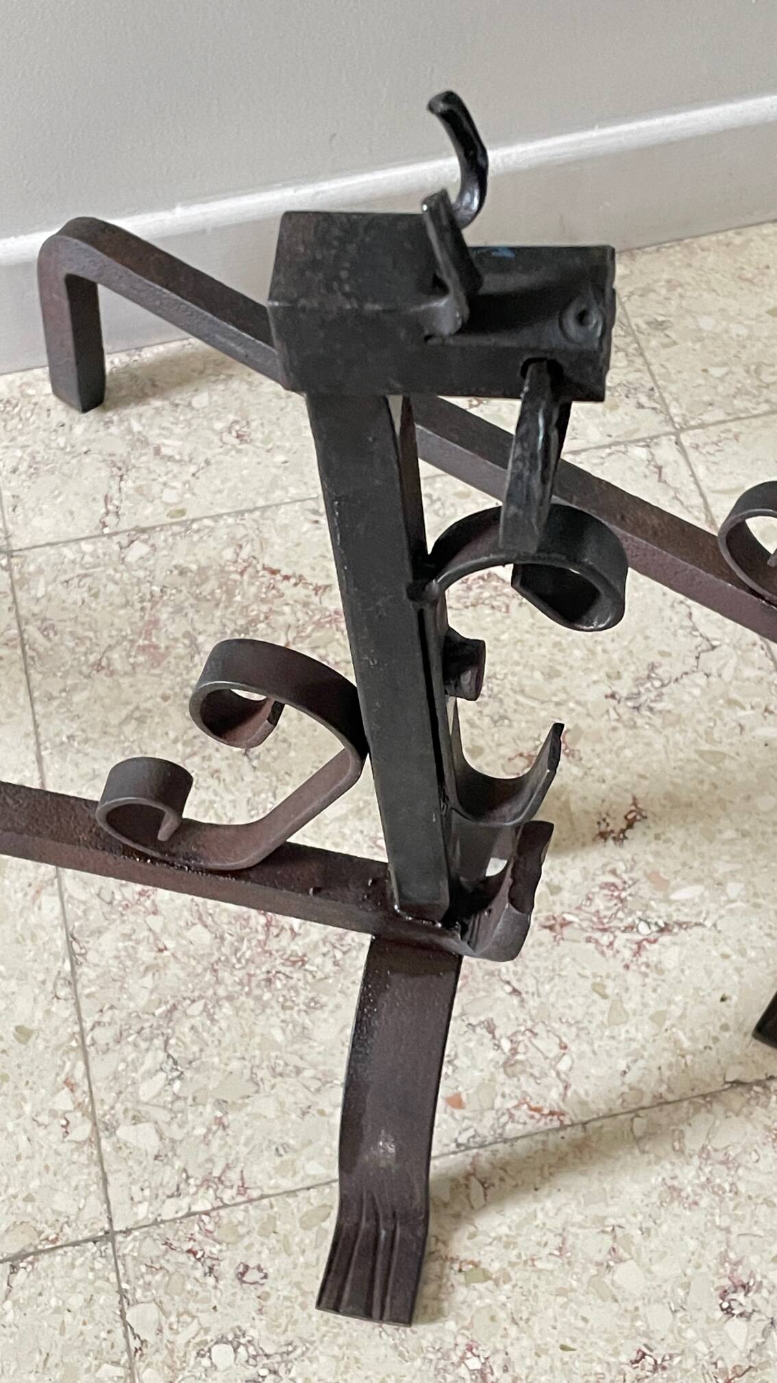 Pair of vintage steel brutalist andirons