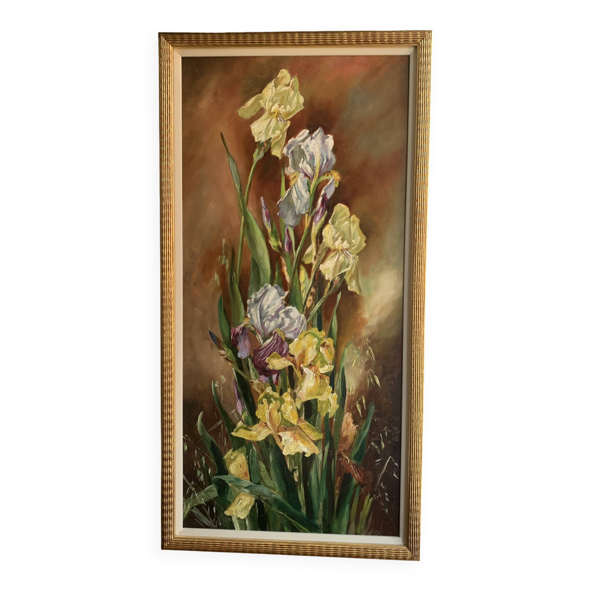 Peinture à l'huile vintage d'iris