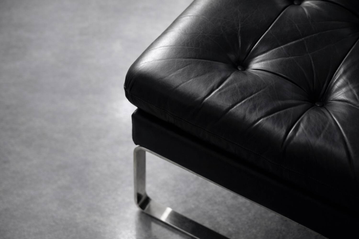 Vintage Mid-Century German Modern Minimalist Leather and Chrome Modular Sofa