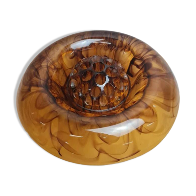 Coupe centre de table Art Déco Davidson « Cloud Glass » ambré – pique-fleurs vintage anglais