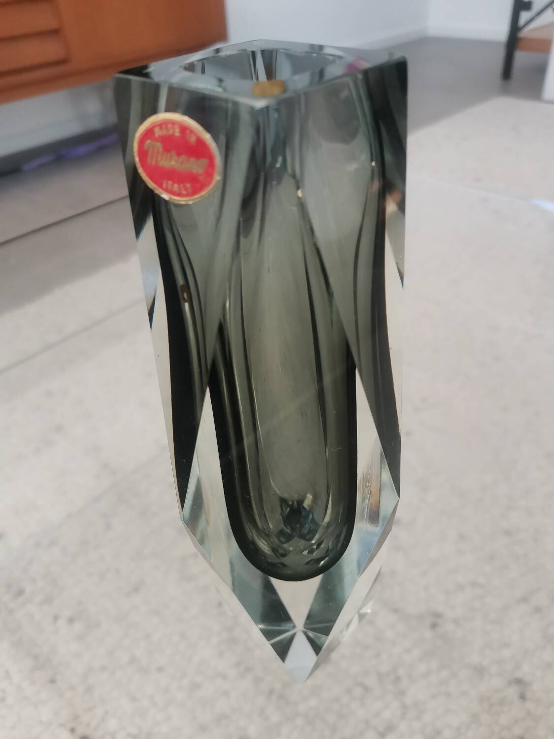 Murano Faceted Glass Vase with Grey Inner Core – Italy, 20 cm