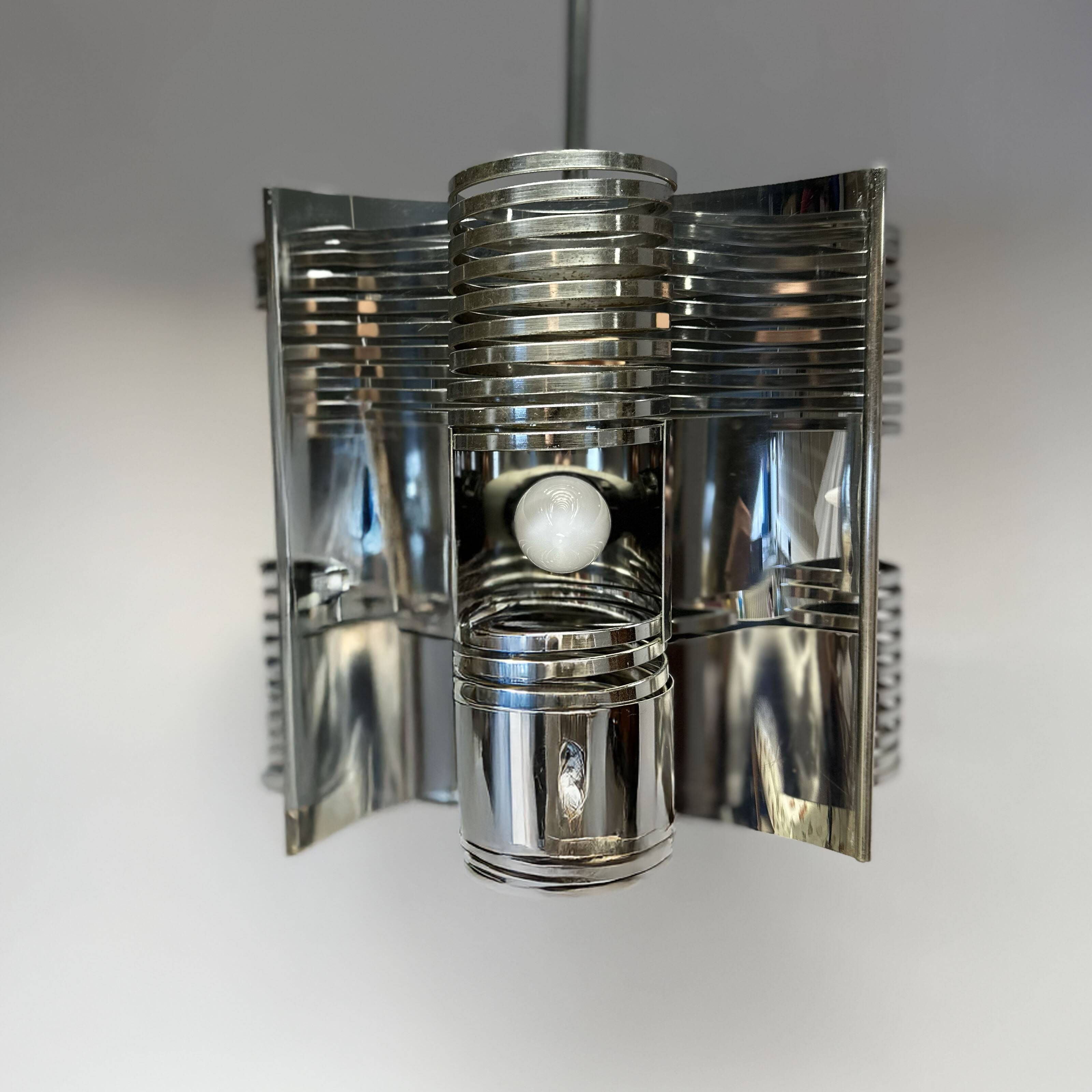 70s chrome Space Age hanging lamp