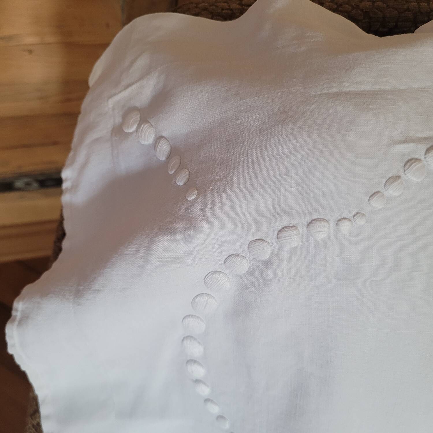 Large Monogrammed Pillowcase – Pure Cotton & Relief Embroidery – Early 20th Century