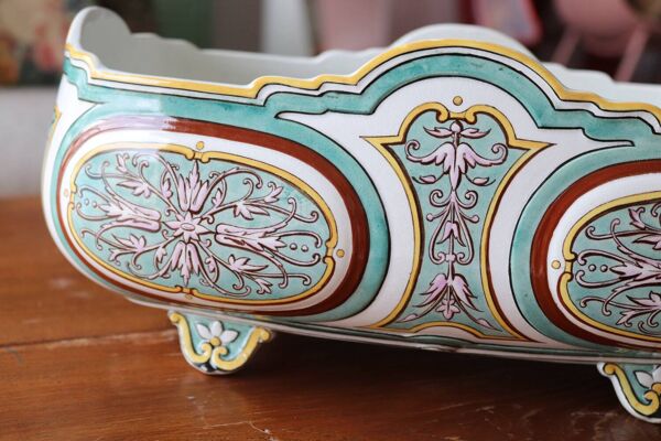 Jardinière ancienne en faïence de Sarreguemines - modèle Louis XV