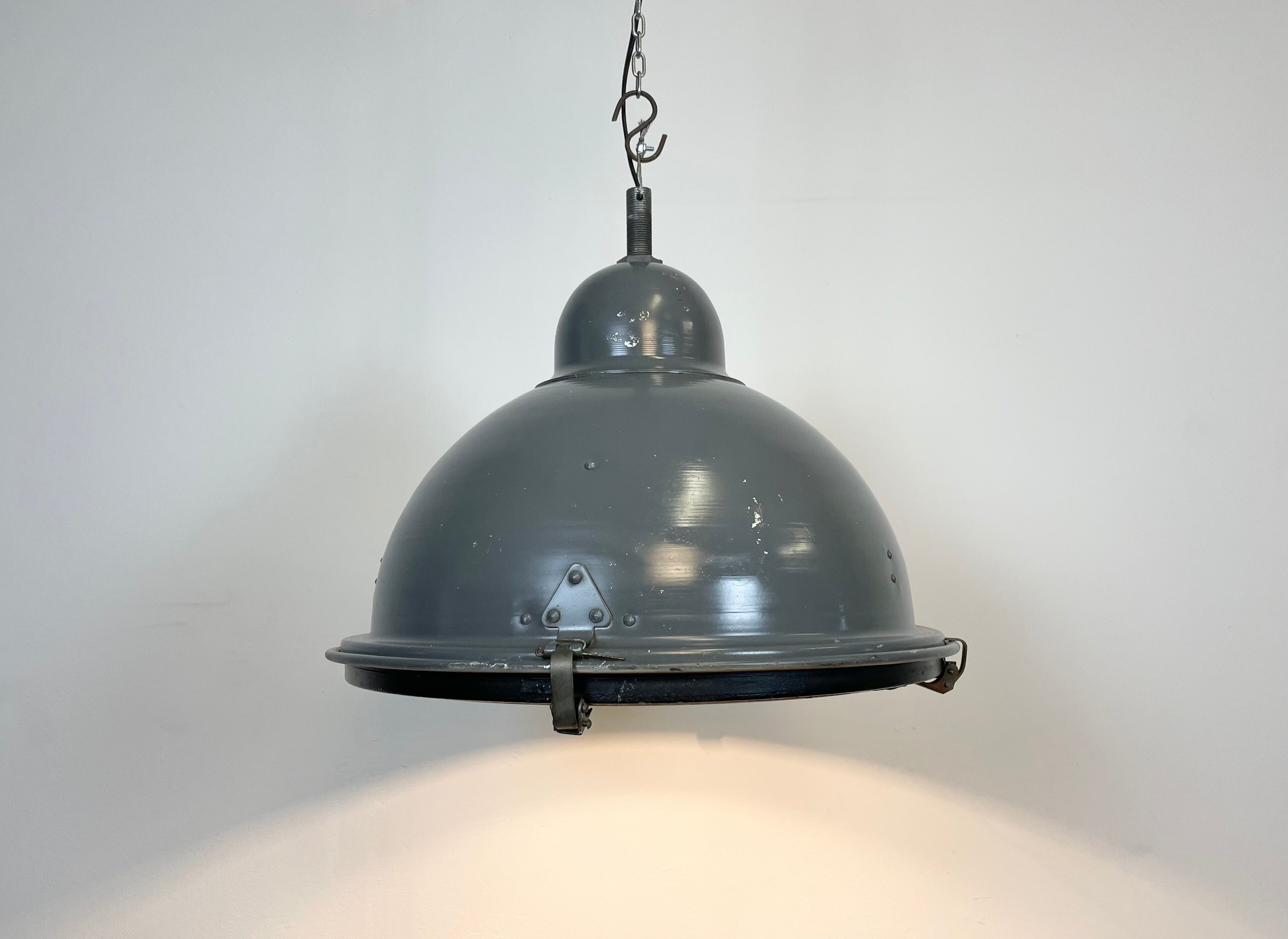 Grey Industrial Pendant Lamp with Clear Glass Cover, 1970s