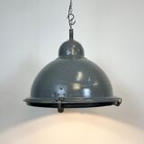 Grey Industrial Pendant Lamp with Clear Glass Cover, 1970s