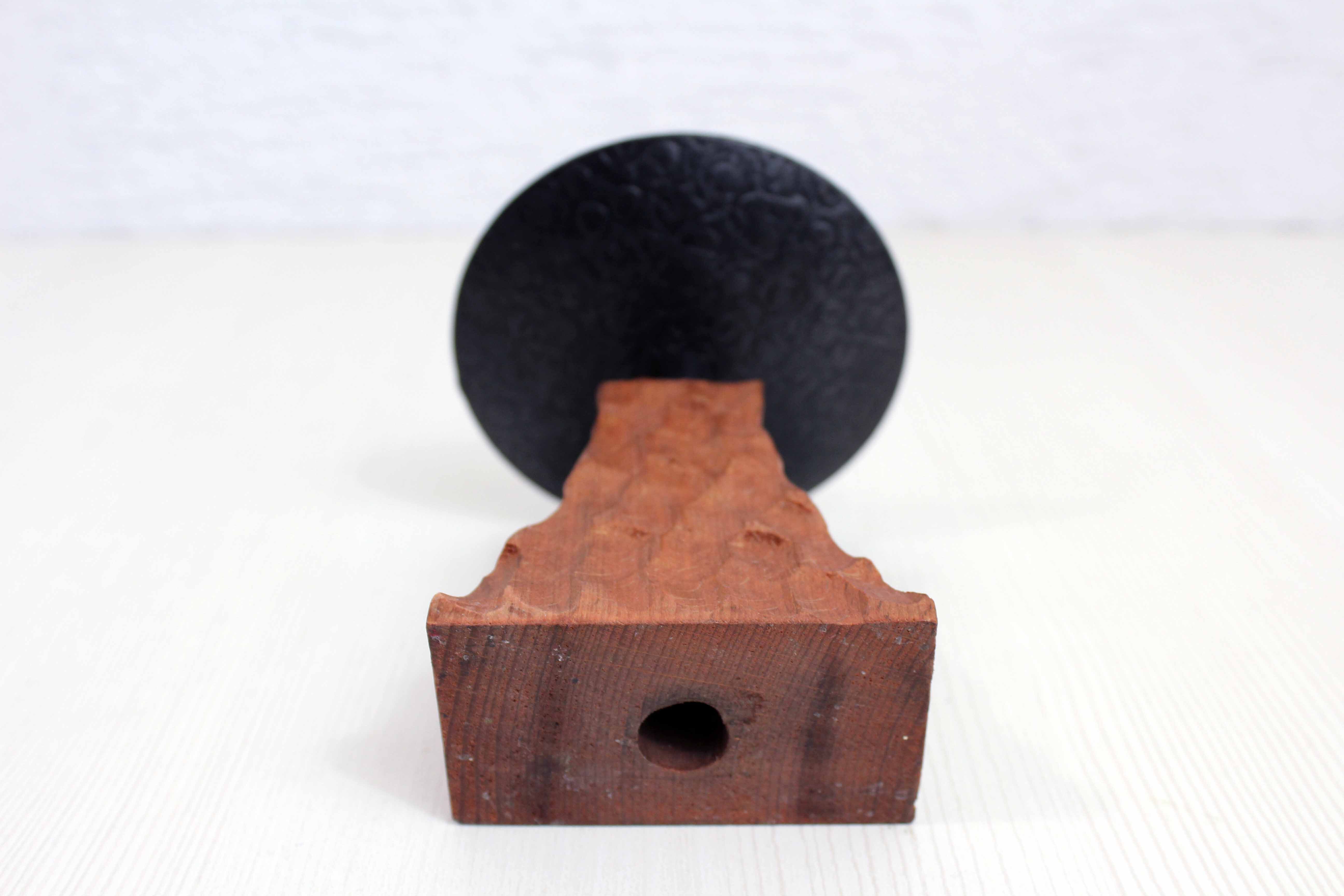 Brutalist teak and metal candle holder
