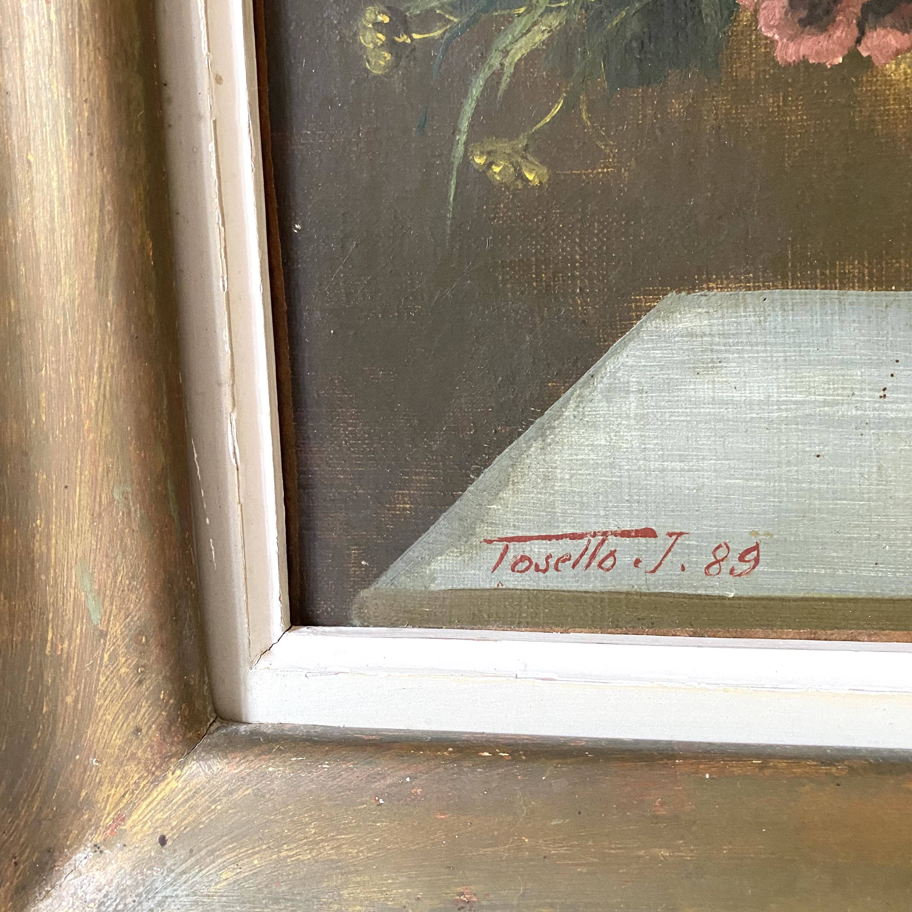 Old oil on canvas Bouquet, still life Tosello J. 19th