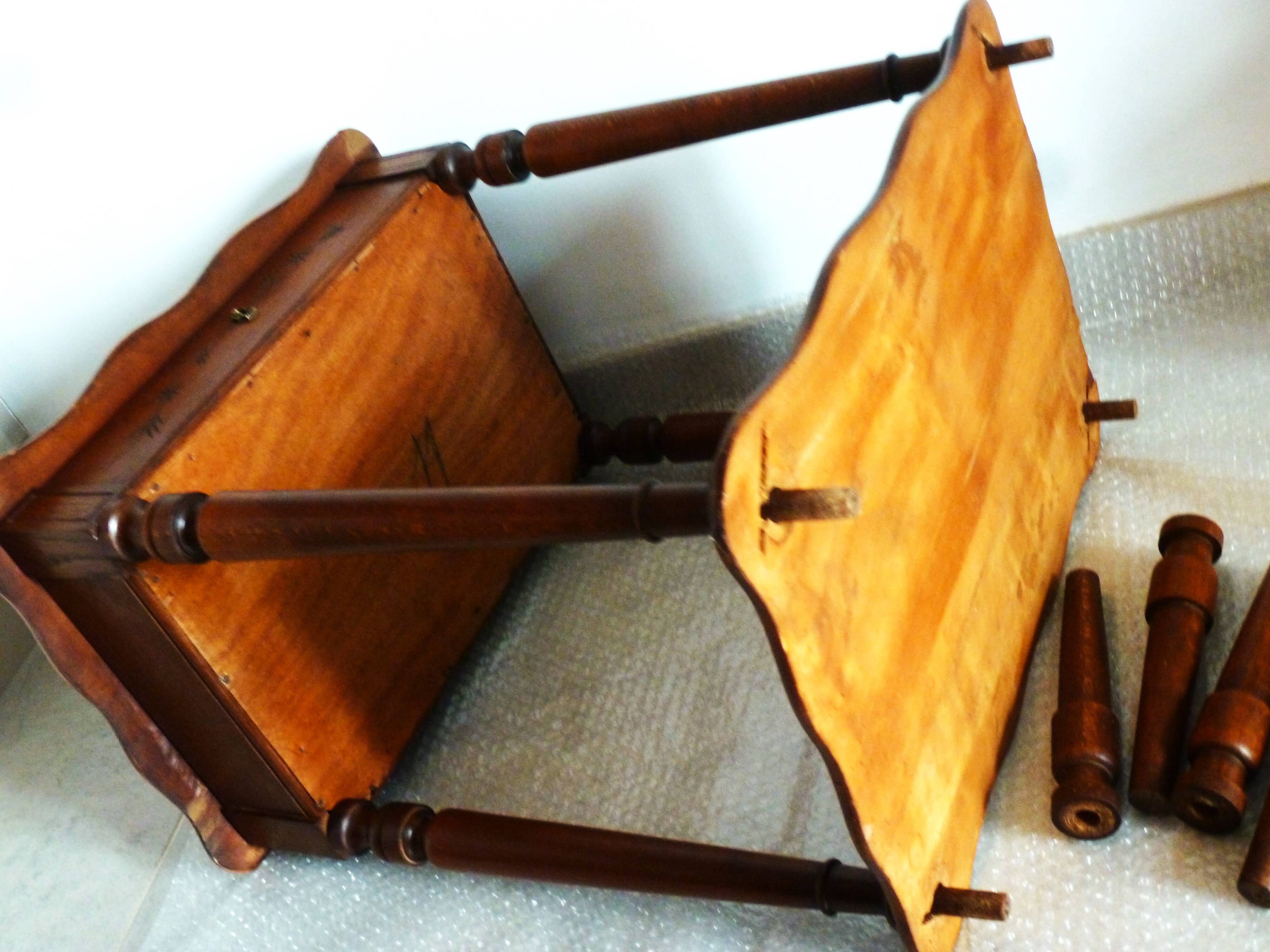 Vintage 1920s wooden dressing table with mirror and storage.