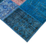 Handwoven anatolian contemporary 204 cm x 300 cm blue patchwork carpet