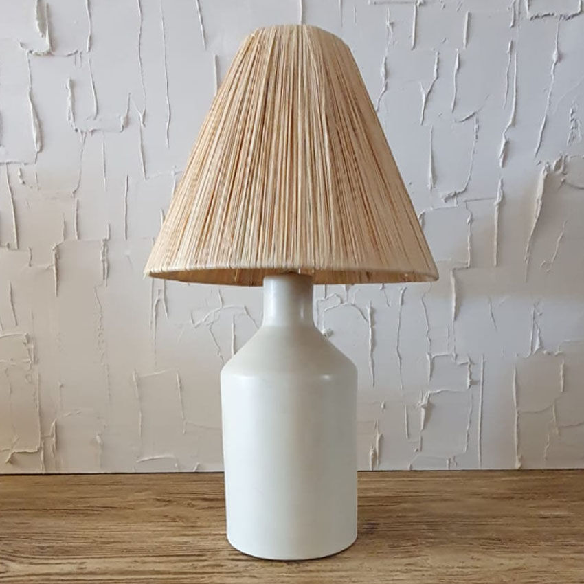 Tadelekt lamp with raffia lampshade