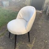 Vintage 1950s white satin armchair with compass legs