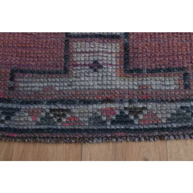 1970s Vintage Turkish Handmade Wool & Cotton Purple Runner Rug 91X359