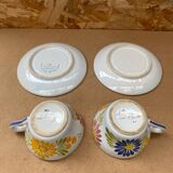Pair of antique quimper hb ceramic cups vintage flower decor #b284