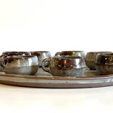 Enamelled stoneware tray and its 7 cups