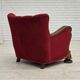 1950s, Danish relax armchair, furniture velour, carved oak wood.